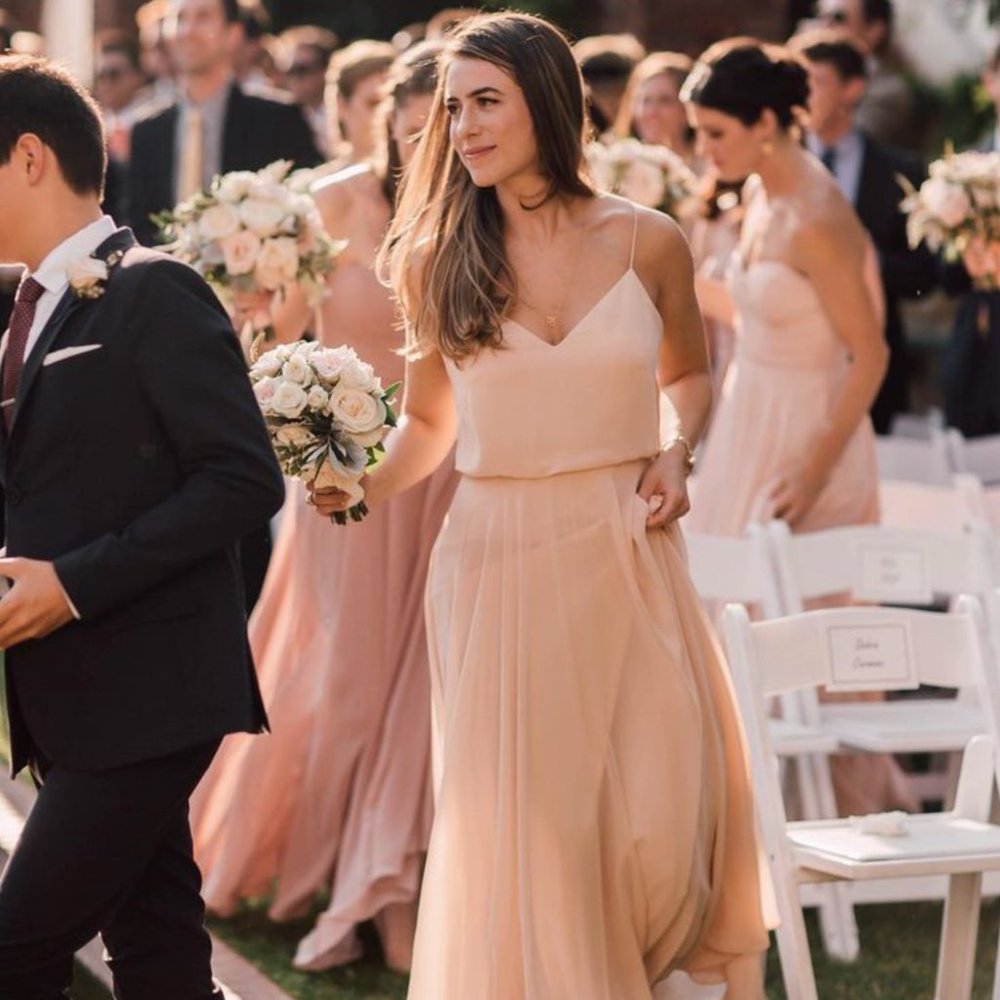 BHLDN Blush Pink Maxi Spaghetti Strap Bridesmaid Dress